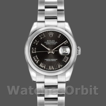 Replica Rolex Datejust 26 mm Donna-179160-Calrante romano nero-Bracciale Oyster nero