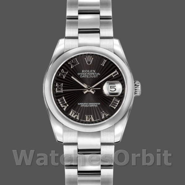 Replica Rolex Datejust 26 mm Donna-179160-Calrante romano nero-Bracciale Oyster nero