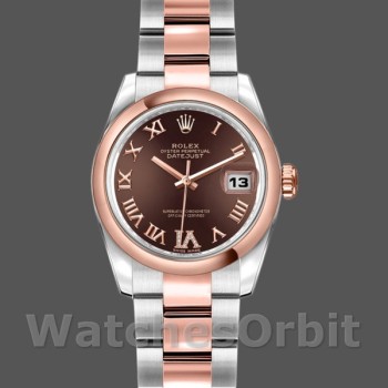 Replica Rolex Datejust 26 mm Donna-179161-Comparto marrone cioccolato-Acciaio inossidabile e oro Everose marrone cioccolato