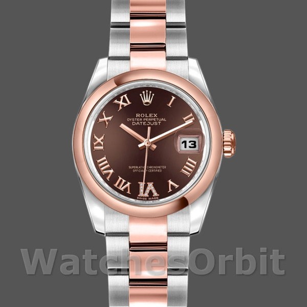 Replica Rolex Datejust 26 mm Donna-179161-Comparto marrone cioccolato-Acciaio inossidabile e oro Everose marrone cioccolato