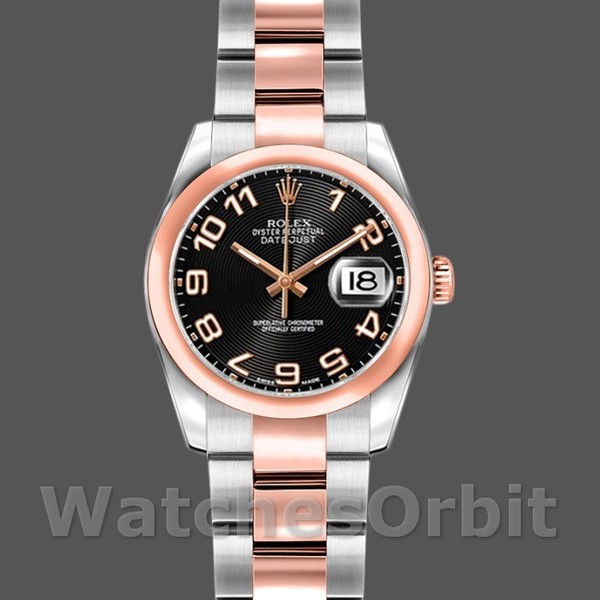 Replica Rolex Datejust 26 mm Donna-179161-Circuito nero Quadrante in acciaio inossidabile e oro Everose Nero