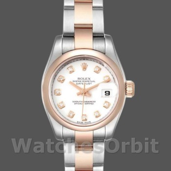 Replica Rolex Datejust 26 mm Donna-179161-Calrante bianco con diamanti-Acciaio inossidabile e oro bianco Everose