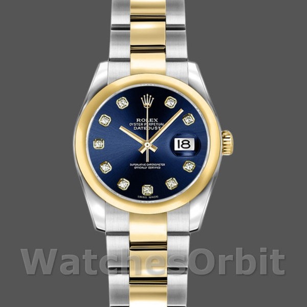 Replica Rolex Datejust-179163 da donna, 26 mm, quadrante blu con diamanti, lunetta bombata, Lady Blue