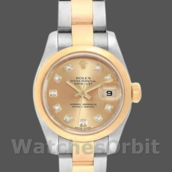 Replica Rolex Datejust-179163 da donna, 26 mm, quadrante champagne, lunetta bombata, Lady Champagne