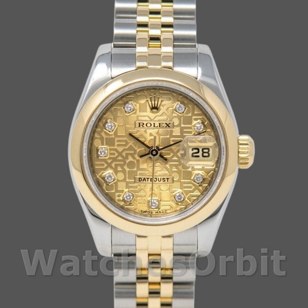 Replica Rolex Datejust-179163 da donna, 26 mm, quadrante Champagne Jubilee con diamanti, lunetta bombata, Lady Champagne