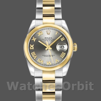 Replica Rolex Datejust 26 mm Donna-179163-Grigio Quadrante-Giallo con lunetta grigio