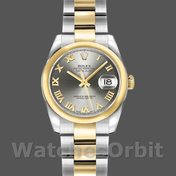 Replica Rolex Datejust 26 mm Donna-179163-Grigio Quadrante-Giallo con lunetta grigio