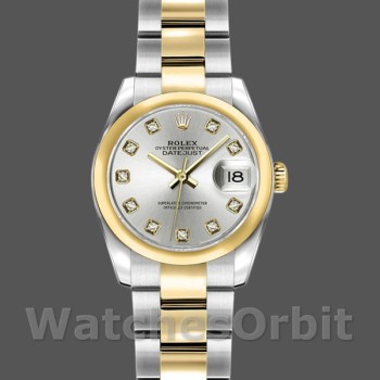Replica Rolex Datejust 26 mm Donna-179163-Argento Quadrante diamantato-Dotazione Argento