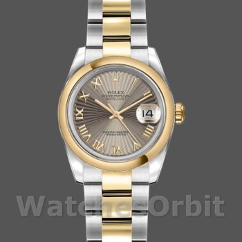 Replica Rolex Datejust-179163 da donna, 26 mm, quadrante grigio raggio di sole, lunetta bombata, Lady Grey