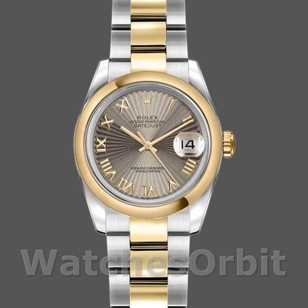 Replica Rolex Datejust-179163 da donna, 26 mm, quadrante grigio raggio di sole, lunetta bombata, Lady Grey
