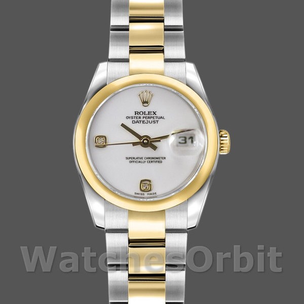 Replica Rolex Datejust 26mm Donna-179163-Calrante bianco-Diamante lunetta bombata Bianco