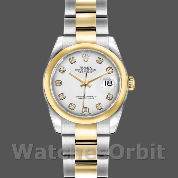 Replica Rolex Datejust 26mm Donna-179163-Dal quadrante bianco con diamanti e lunetta bianca con cupola