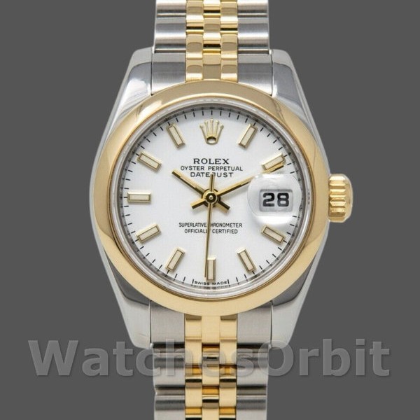 Replica Rolex Datejust-179163 da donna, 26 mm, quadrante bianco, lunetta bombata, Lady White