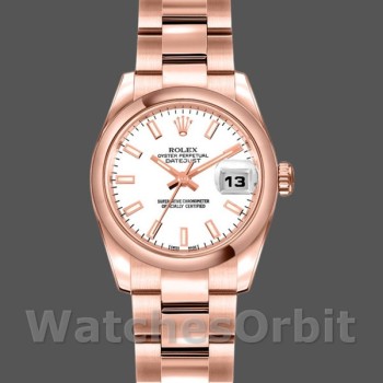 Replica Rolex Datejust-179165 da donna, 26 mm, Oro Everose, Quadrante bianco, Lady White