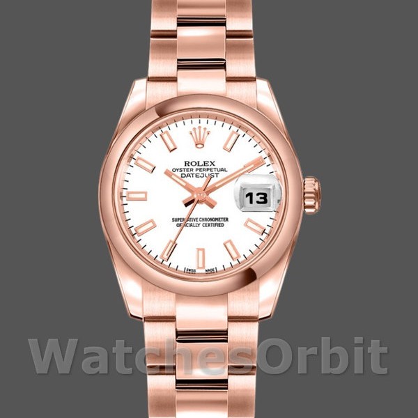 Replica Rolex Datejust-179165 da donna, 26 mm, Oro Everose, Quadrante bianco, Lady White