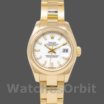 Replica Rolex Datejust-179168 da donna, 26 mm, quadrante liscio con indici bianchi, Lady White