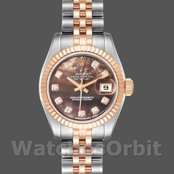 Replica Rolex Datejust-179171 da donna, 26 mm, quadrante nero madreperlato, lunetta scanalata, Lady MOP