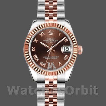 Replica Rolex Datejust-179171 da donna, 26 mm, quadrante marrone cioccolato, lunetta scanalata, Lady Chocolate Brown