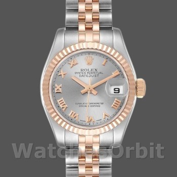 Replica Rolex Datejust-179171 da donna, 26 mm, quadrante grigio con numeri romani, lunetta scanalata, Lady Grey