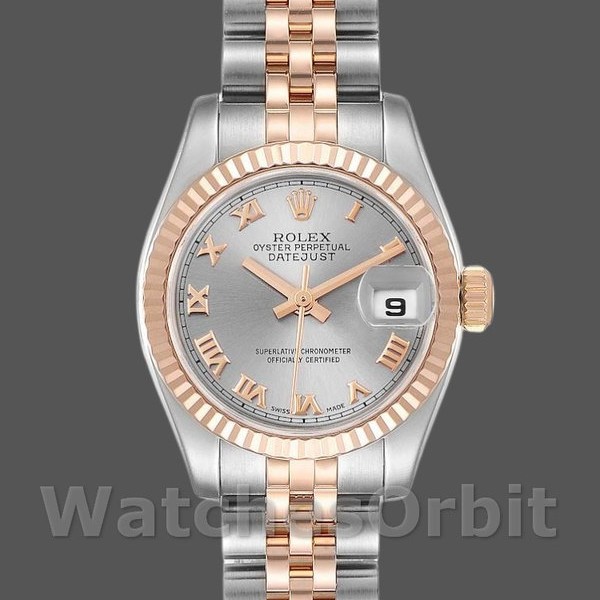 Replica Rolex Datejust-179171 da donna, 26 mm, quadrante grigio con numeri romani, lunetta scanalata, Lady Grey
