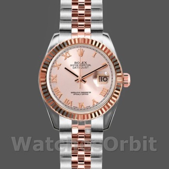 Replica Rolex Datejust-179171 da donna, 26 mm, quadrante rosa con numeri romani, lunetta scanalata, Lady Pink