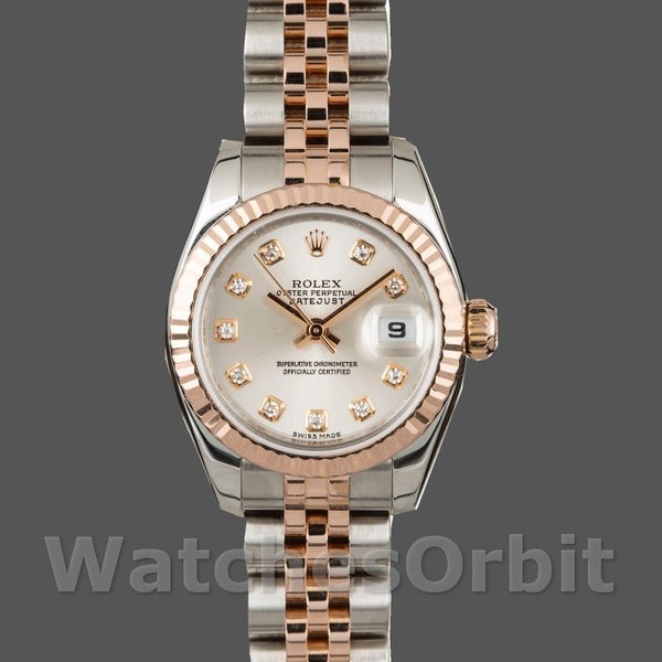 Replica Rolex Datejust-179171 da donna, 26 mm, quadrante argento con diamanti, lunetta scanalata, Lady Silver