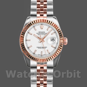 Replica Rolex Datejust-179171 da donna, 26 mm, quadrante bianco, ghiera scanalata, Lady White