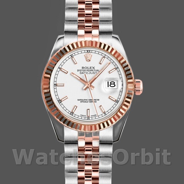 Replica Rolex Datejust-179171 da donna, 26 mm, quadrante bianco, ghiera scanalata, Lady White