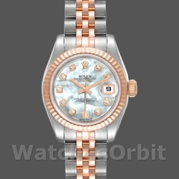 Replica Rolex Datejust-179171 da donna, 26 mm, quadrante bianco MOP con diamanti, lunetta scanalata, Lady MOP