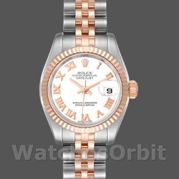 Replica Rolex Datejust-179171 da donna, 26 mm, quadrante bianco con numeri romani, lunetta scanalata, Lady White