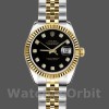 Replica Rolex Datejust-179173 da donna, 26 mm, quadrante nero con diamanti, lunetta scanalata, Lady Black