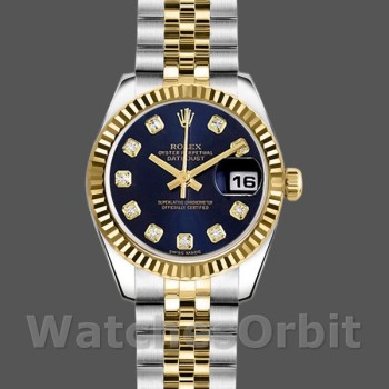 Replica Rolex Datejust-179173 donna, 26 mm, quadrante blu con diamanti, lunetta scanalata, Lady Blue