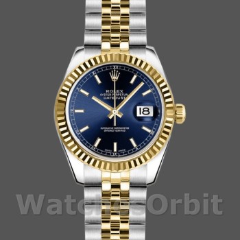 Replica Rolex Datejust-179173 da donna, 26 mm, quadrante blu, lunetta scanalata, Lady Blue