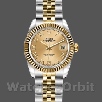 Replica Rolex Datejust-179173 da donna, 26 mm, quadrante champagne con numeri romani, Lady Champagne