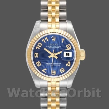 Replica Rolex Datejust-179173 da donna, 26 mm, quadrante blu a cerchi concentrici, lunetta scanalata, Lady Blue