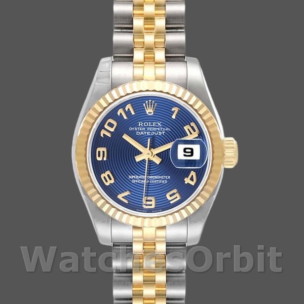 Replica Rolex Datejust-179173 da donna, 26 mm, quadrante blu a cerchi concentrici, lunetta scanalata, Lady Blue