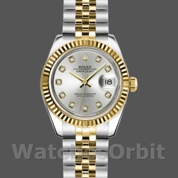 Replica Rolex Datejust-179173 da donna, 26 mm, quadrante grigio con diamanti, lunetta scanalata, Lady Gray