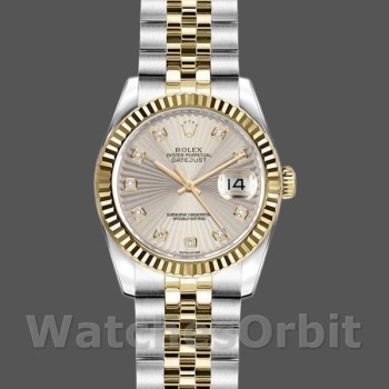 Replica Rolex Datejust-179173 da donna, 26 mm, quadrante avorio con diamanti Sunbeam, lunetta scanalata, Lady Ivory