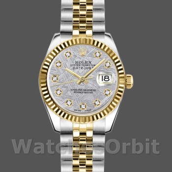 Replica Rolex Datejust-179173 da donna, 26 mm, quadrante grigio meteorite con diamanti, lunetta scanalata, Lady Meteorite Grigio