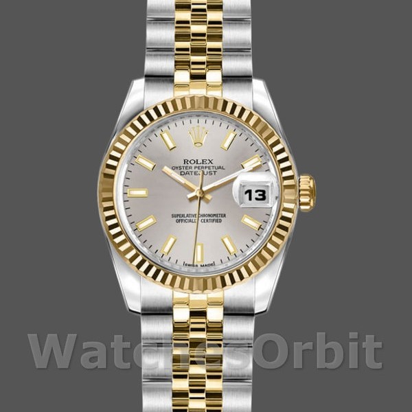 Replica Rolex Datejust-179173 da donna, 26 mm, quadrante argentato, lunetta scanalata, Lady Silver