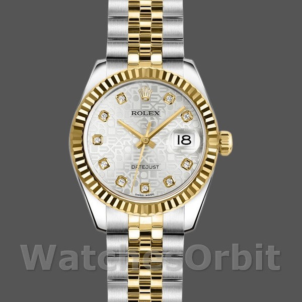 Replica Rolex Datejust-179173 da donna, 26 mm, quadrante argento con diamanti, lunetta scanalata, Lady Silver