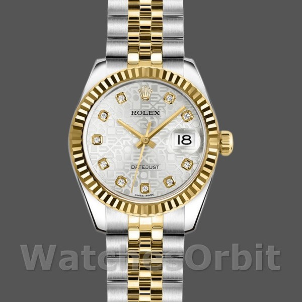 Replica Rolex Datejust-179173 da donna, 26 mm, quadrante argento con diamanti, lunetta scanalata, Lady Silver