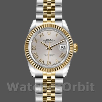 Replica Rolex Datejust-179173 da donna, 26 mm, quadrante argentato con numeri romani, Lady Silver
