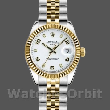 Replica Rolex Datejust-179173 da donna, 26 mm, quadrante bianco a numeri arabi, lunetta scanalata, Lady White