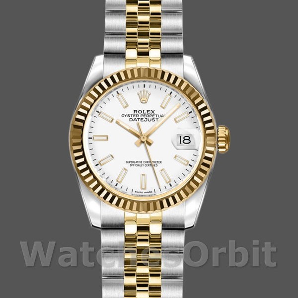 Replica Rolex Datejust-179173 da donna, 26 mm, quadrante bianco, lunetta scanalata, Lady White