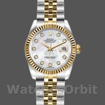 Replica Rolex Datejust-179173 da donna, 26 mm, quadrante bianco MOP, lunetta scanalata, Lady MOP
