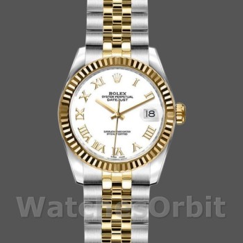Replica Rolex Datejust-179173 da donna, 26 mm, quadrante bianco con numeri romani, Lady White