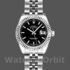 Replica Rolex Datejust-179174 da donna, 26 mm, quadrante nero, lunetta scanalata, Lady Black