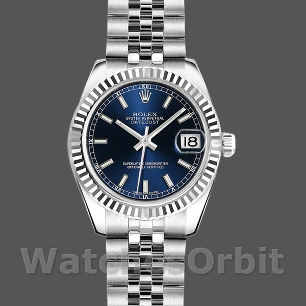 Replica Rolex Datejust-179174 da donna, 26 mm, quadrante blu, lunetta scanalata, Lady Blue