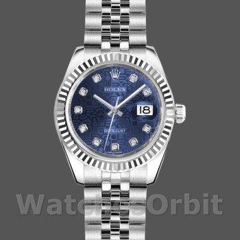 Replica Rolex Datejust-179174 da donna, 26 mm, quadrante blu giubileo con diamanti, lunetta scanalata, Lady Blue